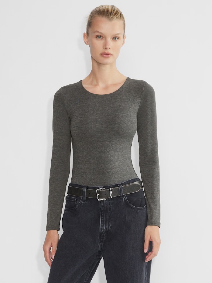 Aritzia Bodysuit Womens Sz Large Heather Contour Crewneck Babaton Second Skin